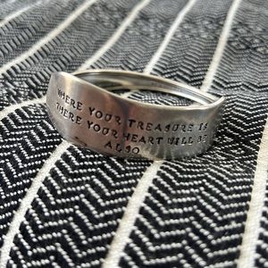 Silver bracelet made from silverware, knife, where your treasure is quote